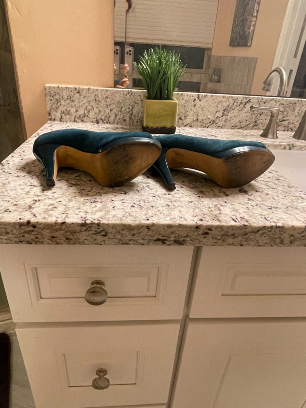 Nine West Teal Suede Peep-Toe Pumps - Picture 5 of 5